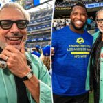 A estrela de 'Wicked' Jeff Goldblum sai com Kobie Turner no jogo dos Rams