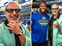 A estrela de ‘Wicked’ Jeff Goldblum sai com Kobie Turner no jogo dos Rams A estrela de 'Wicked' Jeff Goldblum sai com Kobie Turner no jogo dos Rams