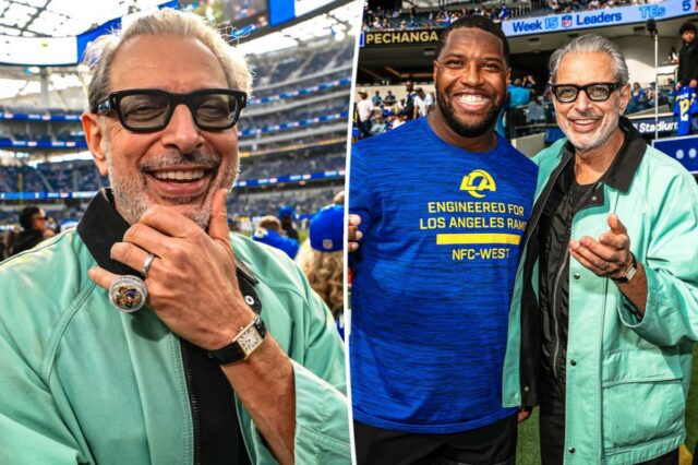 A estrela de 'Wicked' Jeff Goldblum sai com Kobie Turner no jogo dos Rams
