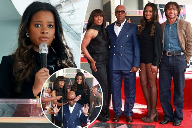 A filha de Angela Bassett, Bronwyn, 19, combina com sua A filha de Angela Bassett, Bronwyn, 19, combina com sua mãe na cerimônia da Calçada da Fama de Hollywood