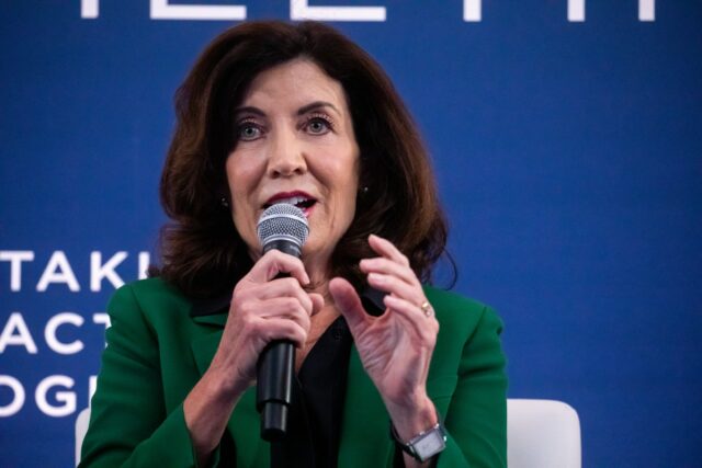 Kathy Hochul, governor of New York, speaks during the Clinton Global Initiative (CGI) annual meeting in New York, US, on Tuesday, Sept. 20, 2022. For the first time since 2016, CGI will convene alongside the United Nations General Assembly. Photographer: Michael Nagle/Bloomberg via Getty Images