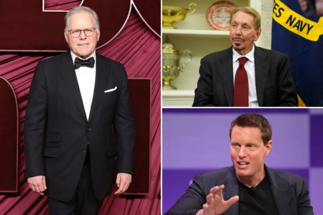 Larry Ellison, presidente e diretor de tecnologia da Oracle Corporation, sentado no Salão Oval.