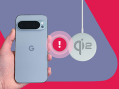 A implementação do Qi2 do Google é um desastre para quem possui um carregador antigo Estação de carregamento sem fio contendo um telefone, smartwatch e fones de ouvido, rotulada com um alerta vermelho