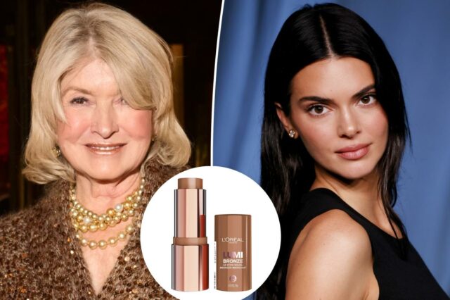 L'Oréal Paris Lumi Bronze Le Stick Soleil, um tubo aberto de bastão bronzeador com tampa ao lado.