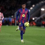Marcus Rashford of FC Barcelona, ​​Pablo Barrios of Atletico Madrid during the LaLiga EA Sports match between FC Barcelona v Atletico Madrid at the Lluis Companys Olympic Stadium on December 2, 2025