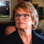 A presidente da Brown University, Christina H. Paxson, fala em uma entrevista coletiva.