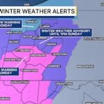 A queda de neve na área causará condições de condução perigosas; maior impacto esta noite