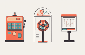 A vida no cinza: por que a inovação no jogo provém de áreas não regulamentadas Inovação em jogos de azar. A vida no cinza: por que a inovação nos jogos de azar provém de áreas não regulamentadas. Máquina caça-níqueis ilustrada, botão giratório estilo roleta e terminal de gráfico de dados representando mercados de jogos de azar e previsões.