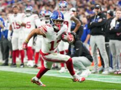A vitória dos Giants fez com que Wan’Dale Robinson alcançasse a marca de recepção de 1.000 jardas pela primeira vez ainda mais doce Wan'Dale Robinson #17 do New York Giants corre para jardas durante o segundo quarto do jogo contra o Las Vegas Raiders no Allegiant Stadium em 28 de dezembro de 2025 em Las Vegas, Nevada.