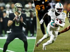 Adereços, escolhas e melhores apostas dos jogadores da Semana 16 da NFL: Target De’Von Achane, Tyler Shough O jogador do New Orleans Saints, Tyler Shough # 6, parece passar.