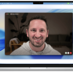 Uma captura de tela do menu da câmera em um Mac, completa com o novo recurso Edge Light. Existem controles deslizantes para brilho e cor.