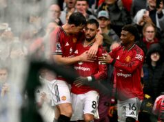 Amad está convencido de que o companheiro de equipe do Man Utd é comparável a Bruno Fernandes e Harry Maguire como ‘líder’ anônimo Bryan Mbeumo comemora gol do Manchester United x Liverpool.