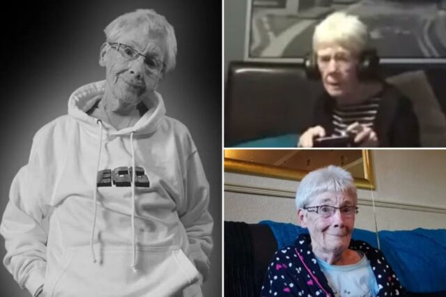 Amada estrela do TikTok, ‘Epic Gamer Grandma’, morta aos 78 Colagem de um homem dando autógrafos, uma mulher jogando videogame e uma captura de tela do videogame Minecraft.