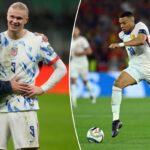 Kylian Mbappe da França em ação durante a semifinal da Liga das Nações contra a Espanha.