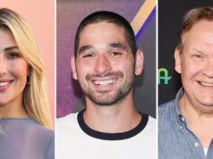 Andy Richter, parceiro de Emma Slater em ‘DWTS’, beija Alan na Kiss Cam Alan Bersten beija o parceiro de 'DWTS' de Emma Slater, Andy Richter, durante o Kiss Cam