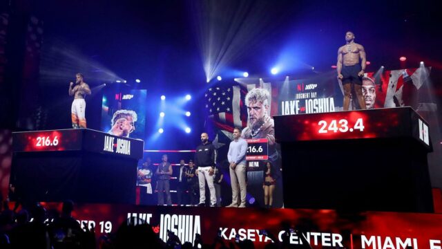 Anthony Joshua pesa 30 quilos a mais que Jake Paul Anthony Joshua pesa 30 quilos a mais que Jake Paul antes da lucrativa luta de boxe