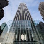 The entrance of Apple's new flagship store on Fifth Avenue.