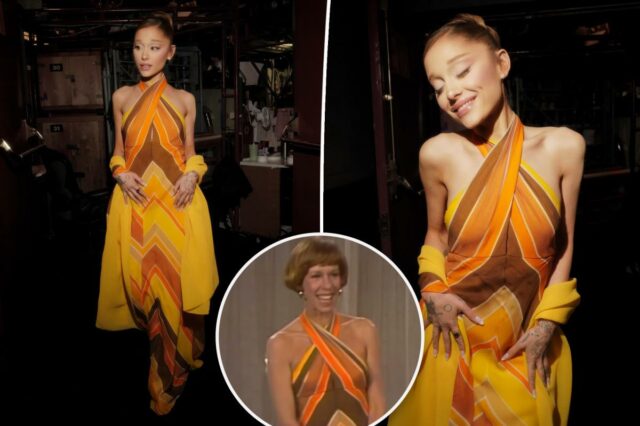 Ariana Grande saiu dos anos 70 no 'SNL' com um vestido usado pela primeira vez por Carol Burnett
