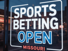 As apostas esportivas no Missouri são lançadas oficialmente na segunda-feira Uma fotografia de um letreiro de néon brilhante exibindo