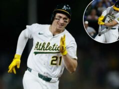 A’s contrata Tyler Soderstrom para extensão de contrato recorde de franquia de US$ 86 milhões O defensor esquerdo do atletismo Tyler Soderstrom (21) marca uma corrida durante a quinta entrada contra o Kansas City Royals no Sutter Health Park.