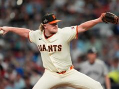 Ás do SF Giants, Webb, nomeado para a escalação da equipe dos EUA para o World Baseball Classic Aaron Judge nº 99 do New York Yankees sorri após uma vitória por 7 a 5 sobre o San Francisco Giants no Oracle Park em 2 de junho de 2024 em San Francisco, Califórnia. (Foto de Brandon Vallance/Getty Images)