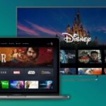 Logotipos Disney Plus, Hulu e ESPN contra um fundo escuro