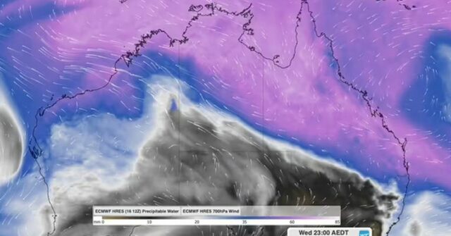 As monções do início da temporada explodiram para inundar o Previsão de chuva acumulada durante os 10 dias encerrados às 23h AEDT do dia 26 de dezembro de 2025, de acordo com o modelo ECMWF.