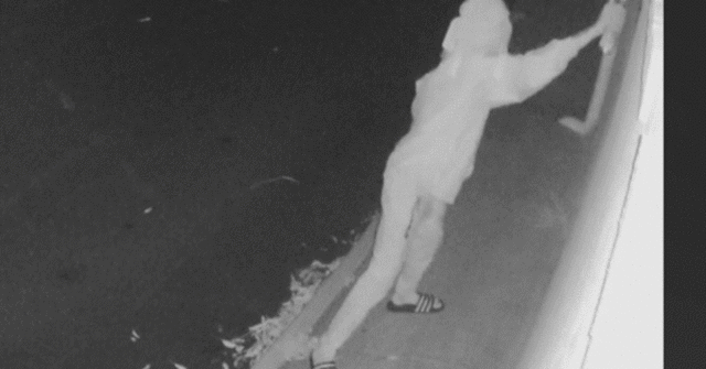 A visão mostra uma figura mascarada correndo em direção à mesquita de Bald Hills e cometendo o ato vil na noite de quarta-feira.