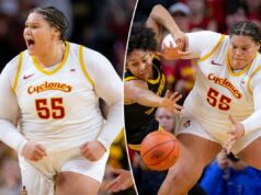 Audi Crooks domina para o estado de Iowa na vitória: ‘Agora não há muito mais a dizer’ O centro do estado de Iowa, Audi Crooks (55), reage durante um jogo de basquete universitário da NCAA contra Iowa em Ames, Iowa, quarta-feira, 10 de dezembro de 2025.