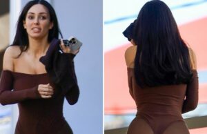 Bianca Censori tira shorts de spandex e os usa para cobrir o rosto 120525 bianca censura kal