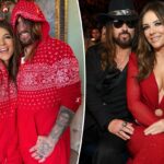 Billy Ray Cyrus e Elizabeth Hurley comemoram seu primeiro Natal como casal com pijamas combinando