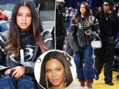 Blue Ivy, 13, se parece com a mãe Beyoncé durante o jogo do LA Lakers com o pai Jay-Z Blue Ivy, 13, se parece com a mãe Beyoncé durante o jogo do LA Lakers com o pai Jay-Z