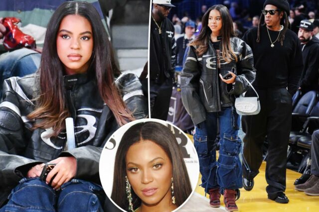 Blue Ivy, 13, se parece com a mãe Beyoncé durante Blue Ivy, 13, se parece com a mãe Beyoncé durante o jogo do LA Lakers com o pai Jay-Z