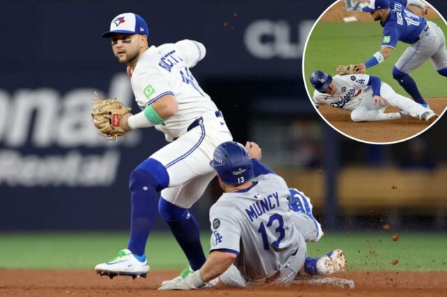 Bo Bichette 'disposto' a mudar de posição conforme as principais Bo Bichette, do Toronto Blue Jays, força Max Muncy, do Los Angeles Dodgers, a sair durante a sexta entrada da World Series de 2025.