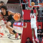 O atacante do Harvard Crimson, Thomas Batties II (15), pretende ultrapassar o atacante do St. John's Red Storm, Bryce Hopkins (23), no primeiro tempo na Carnesecca Arena.