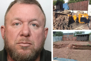 Builder preso 14 anos após fraude de US$ 1,69 milhão Builder foi preso 14 anos após fraude de US$ 1,69 milhão no financiamento de um caso de hábito de jogo. Foto do construtor condenado Mark Killick ao lado de imagens de obras inacabadas, mostrando equipamentos de escavação e um local residencial parcialmente limpo deixado incompleto.