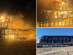 Cabana do clube de praia de Nova York destruída em grande incêndio: vídeo Cabana do clube de praia de Nova York destruída em grande incêndio: vídeo