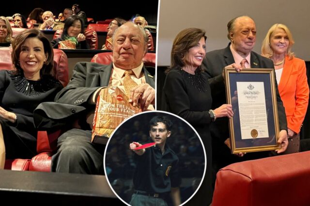 Catsimatidis e Hochul acompanham a exibição de 'Marty Supreme' durante a confusão sonora
