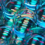 A human sample in a multi well plate ready for genetic analysis with a DNA sequence in the background