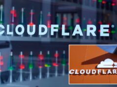 Cloudflare diz que serviço foi restaurado após interrupção que derrubou Zoom, LinkedIn O logotipo da Cloudflare em uma janela com muitas lâmpadas de lava vermelhas e verdes dentro.