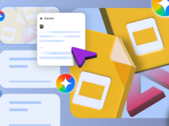 Comecei a usar o Gemini para criar apresentações no Apresentações Google, e isso mudou o jogo Ícones do Google Docs flutuando ao redor do logotipo da Gemini.