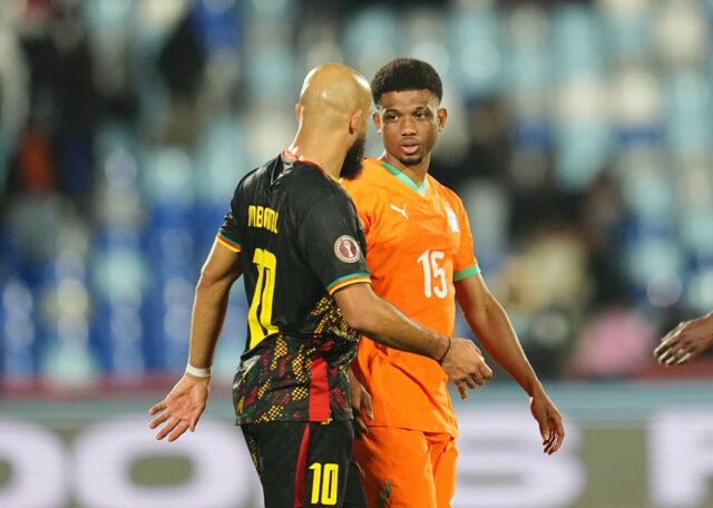 Bryan Mbeumo comemora gol do Manchester United x Liverpool.