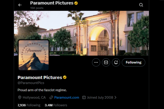 Conta da Paramount Pictures X aparentemente hackeada para ler 'Braço Paramount Pictures Hacked X Twitter