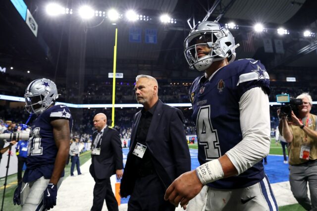 Dallas Cowboys quarterback Dak Prescott leaves field after Lions game