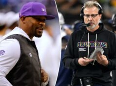 Cowboys ‘firmemente em jogo’ por Brian Flores após o desastre defensivo de Matt Eberflus O coordenador defensivo dos Vikings, Brian Flores.