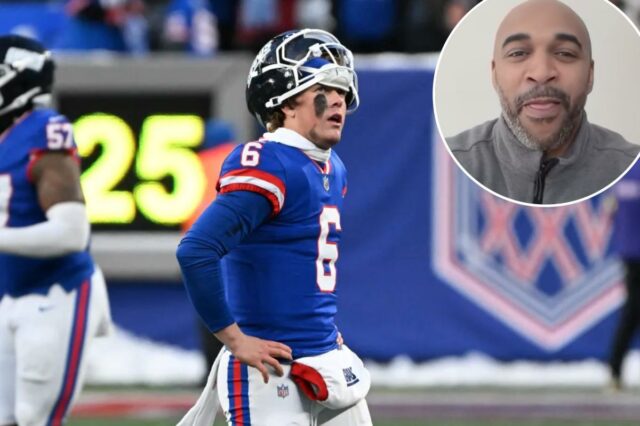 David Tyree quer que os Giants enfrentem Jaxson Dart com 14/12/25 - O quarterback Jaxson Dart # 6 do New York Giants reage em campo durante o quarto período do jogo Giants e Washington Commanders em East Rutherford, NJ. Os Comandantes venceram por 29-21.