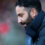 Ruben Amorim, treinador do Manchester United, comemora