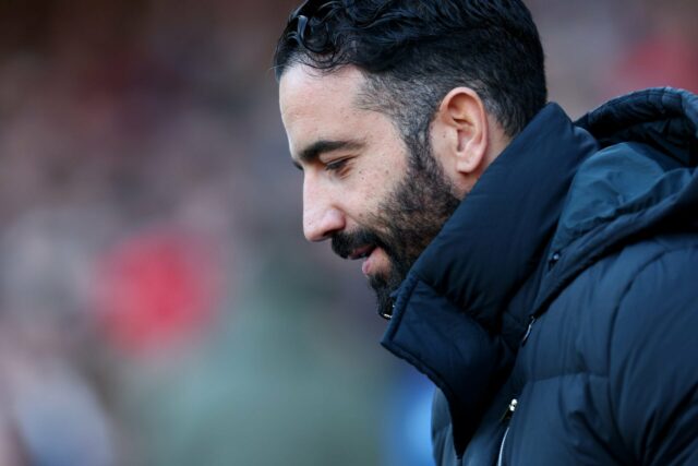 Ruben Amorim, treinador do Manchester United, comemora