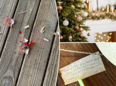 Depois que enfeites de Natal vintage se estilhaçaram – seus proprietários ficaram chocados ao descobrir isso dentro Ornamento rosa quebrado e notas de papel de uma cápsula do tempo em pranchas de madeira.