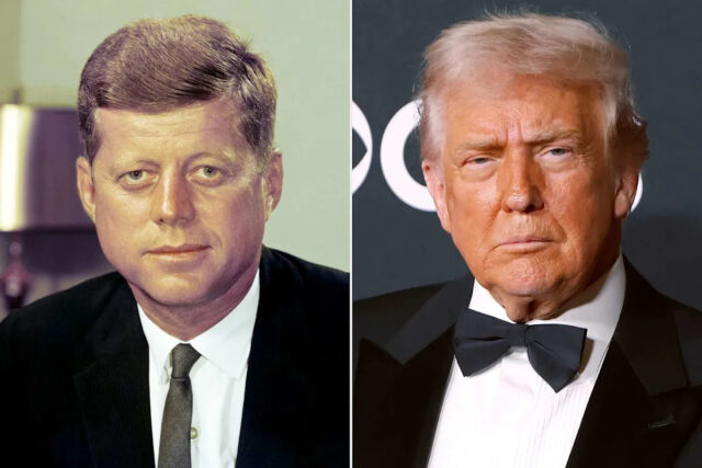 Equipes de Jim WATSON / AFP via Getty Work adicionam o nome de Donald Trump ao Centro John F. Kennedy de Artes Cênicas em 18 de dezembro de 2025